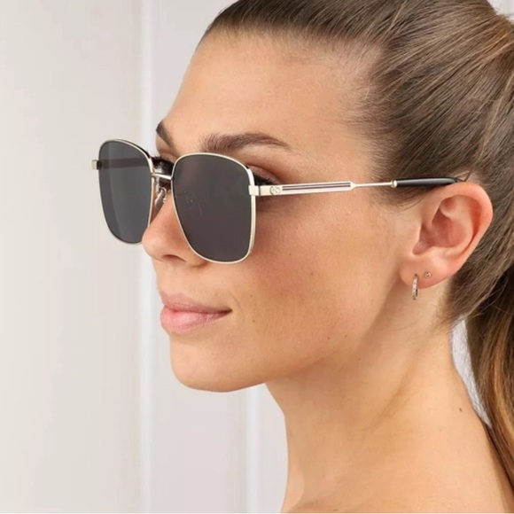 NEW GUCCI SUNGLASSES SQUARE METAL BROWN GOLD GUCCI EYEWEAR - Picture 2 of 6